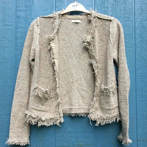 Joie Women Porsha Fringe Tan Blazer Jacket Large - Picture 2 of 6